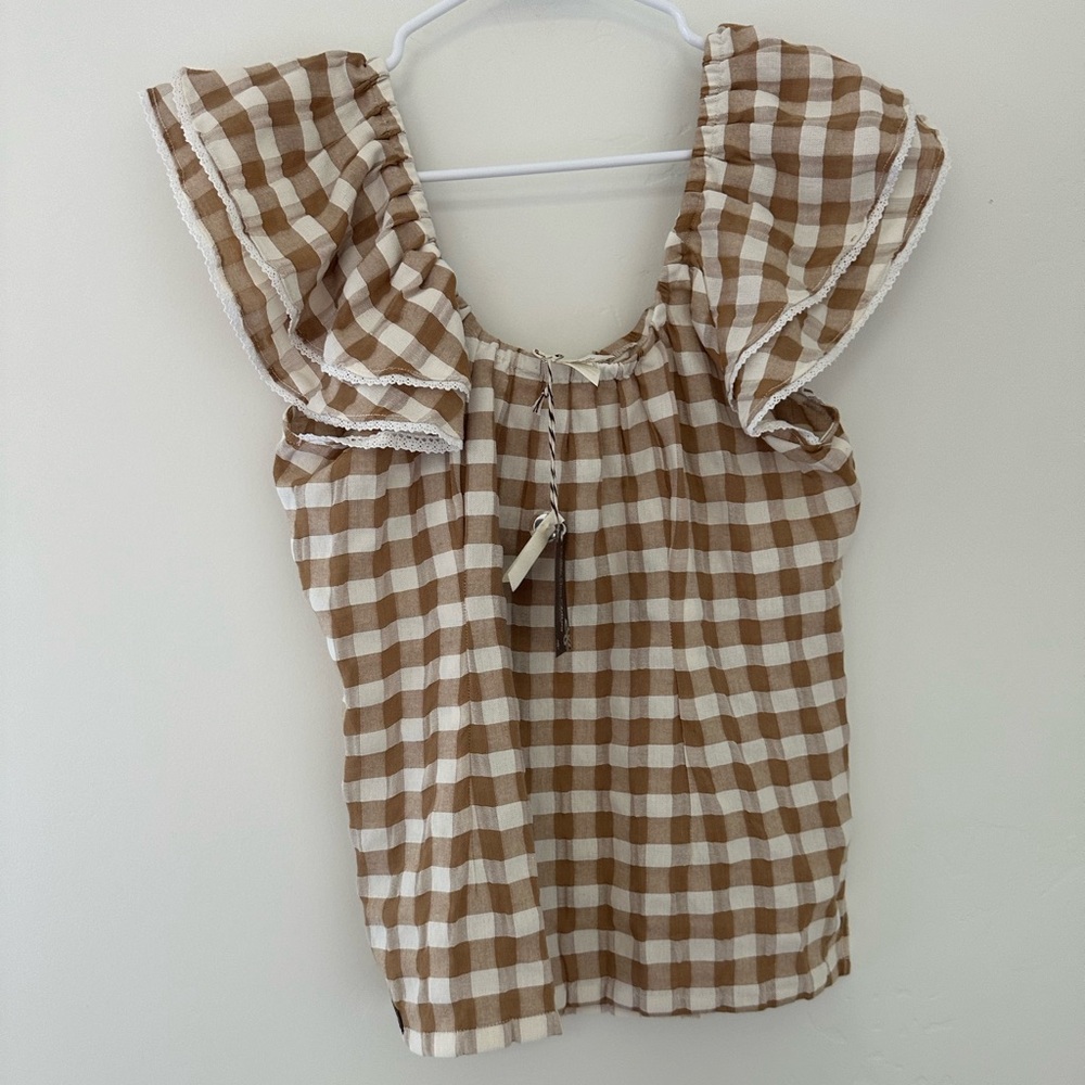 NWT Small Matilda Jane Annabelle Plaid Off Shoulder Blouse Gingham - Picture 3 of 12